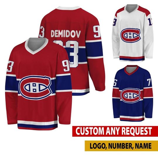 Discover Personalized Montreal Hockey Jersey, Montreal Jersey For Men With Your Team Name, Ivan Demidov Cole Caufield Fan Hockey Jersey