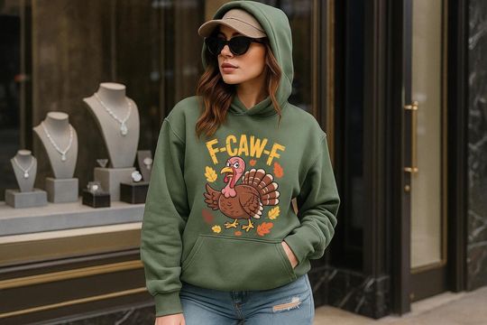 Discover Funny Turkey Hoodie F-Caw-F Sweatshirt Thanksgiving Humor Pullover Fall Outfit Friendsgiving Gift For Men Women Unisex Hoodie