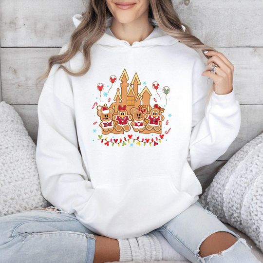 Discover Disney Gingerbread Cartoon Christmas Hoodie, Festive Holiday Baking Design for Families, Nostalgic Xmas Cartoon Character Apparel Gift