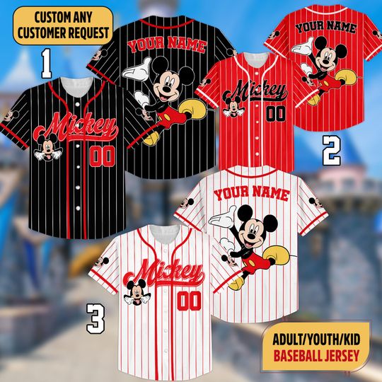 Discover Custom Mickey Mouse Matching Striped Baseball Jersey, Disneyland Family Matching Jersey, Disney Baseball Team Jersey, Gift For Disney Fans
