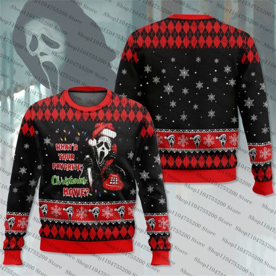 Ghostface Scream Ugly Christmas Sweater Holiday Sweatshirt Men Women Pullover Xmas Santa 2026Hot Sale Top Round Neck Long Sleeve