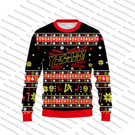 LA Knight YEAH! Ugly Christmas Holiday Sweater Men Women Pullover Round Neck Long Sleeve Top Clothing 2025 New Sweatshirt