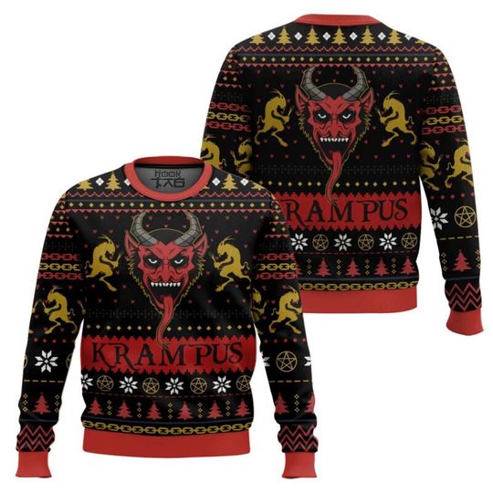 Merry Krampus Naughty Brat Ugly Christmas Sweater Funny Holiday Party Pullover Plus Size Sweater for Men Womens Xmas Gift 2026