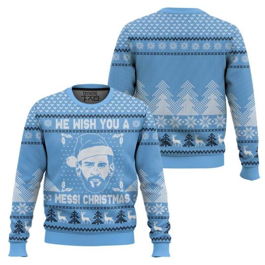 Soccer We Wish You A Messi Christmas Ugly Christmas Sweater Funny Holiday Party Pullover Plus Size Sweaters for Men Xmas Gift
