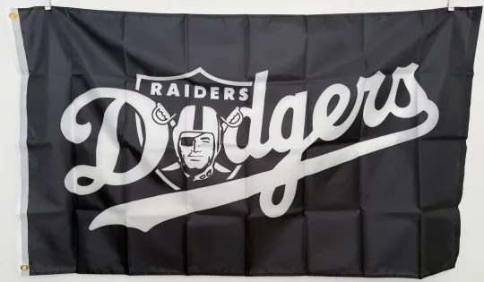 Los Angeles Dodgers Raiders Black & White Ft House Flag Banner for Mancave Decor