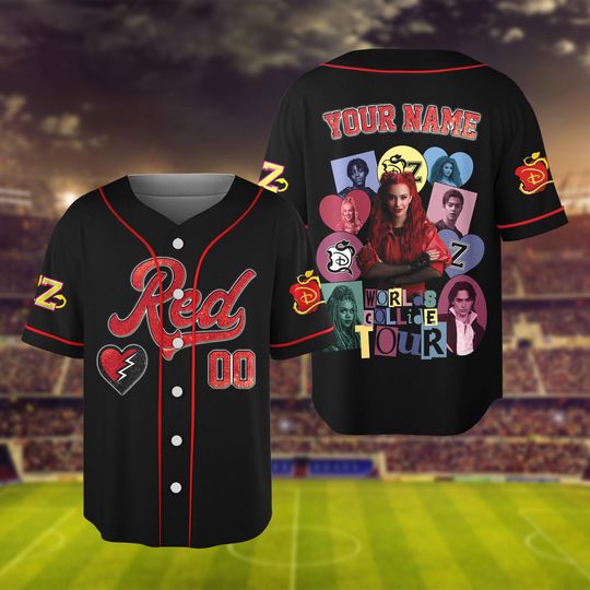 Discover Custom Descendants Red Jersey, Personalized Descendants Zombies Worlds Collide Tour 2025 Jersey, Victor Zombie 4 Jersey, Disney Tour Shirts