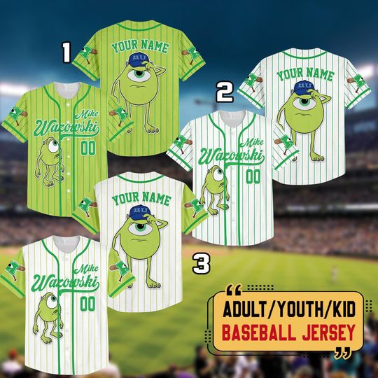 Discover Personalized Disney Monster Inc James Mike Green Simple Baseball Jersey, Custom Baseball Team Jersey, Gift For Disney Fans, Disney Trip 2025