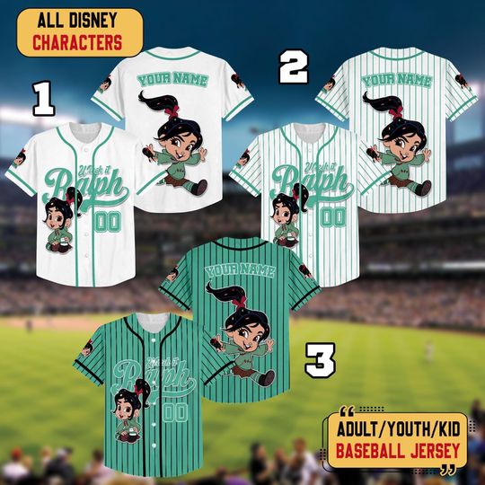 Discover Custom Disney Vanellope Wreck it Ralph Stripe Baseball Jersey, Personalized Baseball Jersey Uniform, Disney Baseball Fan Lover Jersey Gift