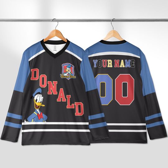 Discover Personalized Disney Mickey and Friends Donald Hockey Blue And Gold, Custom Disneyland Hockey Jersey, Baseball Team, Gift for Disney Fans