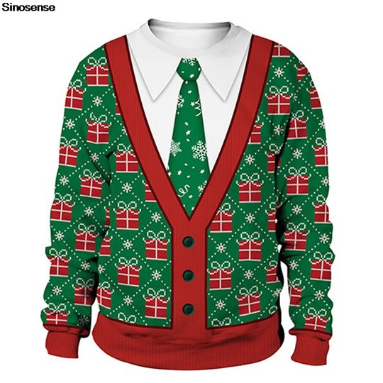 Discover Men Women New Year Eve Tacky Xmas Sweatshirt 3D Christmas Gifts Print Holiday Party Jumpers Tops Pullover Ugly Christmas Sweater