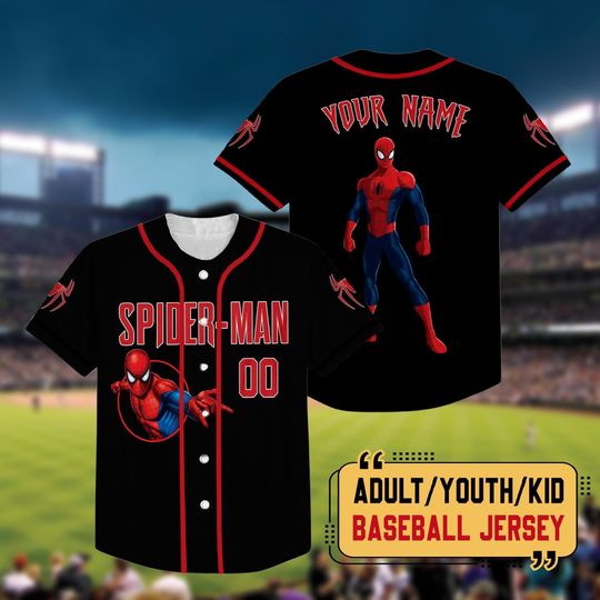 Discover Custom Disney Amazing Spider Man Baseball Jersey, Custom Kids Youth Adult Disney Baseball Jersey, Gift For Disney Fans, Spiderman Gifts