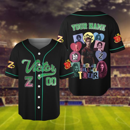Discover Custom Victor Zombie 4 Jersey, Personalized Descendants Zombies Worlds Collide Tour 2025 Jersey, Descendants Red Jersey, Disney Tour Shirts