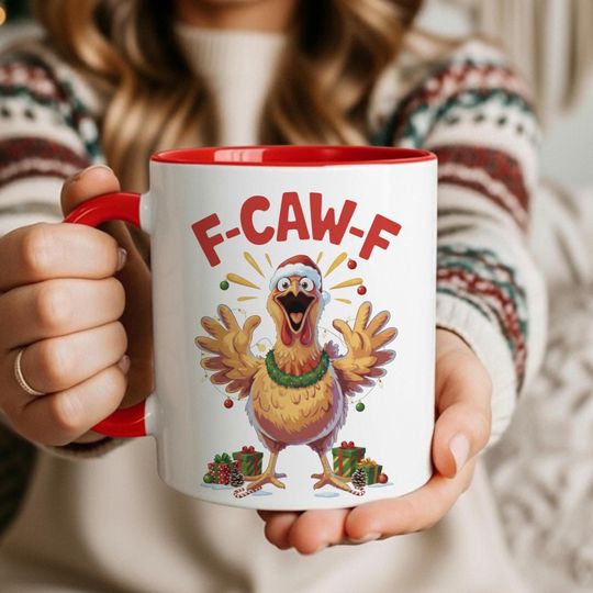 Discover Fcawf Mug, Funny Christmas Rooster Cup, Chicken Meme Xmas Gift for Holiday, Adult Humor Farm Animal Mug F-CAW-F