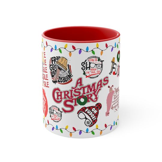 A Christmas Story Mug, Funny Ralphie Holiday Coffee Mug, Two-Tone Accent Mug, Christmas Gift for Coworkers and Family