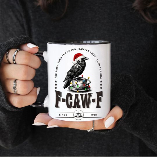 Discover Funny Christmas Raven Coffee Mug, F-Caw-F, Coffee Lover Gift