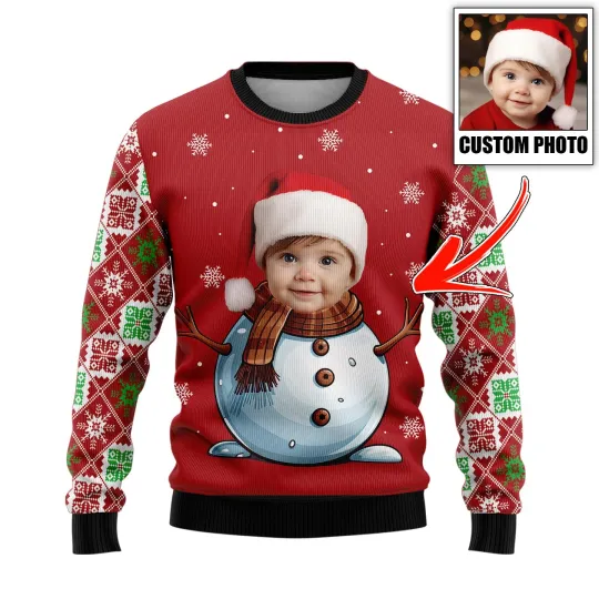 Discover 2025 Custom Snowman Santa Claus Face Family Ugly Sweaters Funny Personalized Christmas Sweater, Customized Sweatshirts Unisex