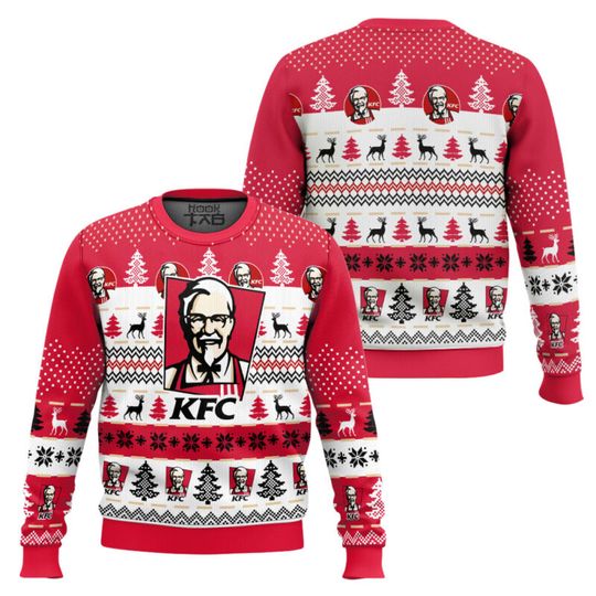 Christmas Ugly Sweater KFC Grandpa Snow Christmas Tree Deer Holiday Pattern Warm Goods Comfortable Matching Free Color Rich