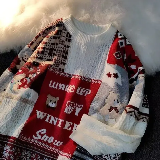 Discover Soft Plush Bear Sweater Oversize  Casual Leisure Autumn Winter Men Women Clothing Crew Neck Pullover Comfortable Vibe