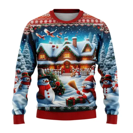 Discover Men Women Xmas Sweatshirt 3D Christmas Snowman Santa Printed Ugly Christmas Sweater Unisex Pullover Holiday Party Jumper Tops