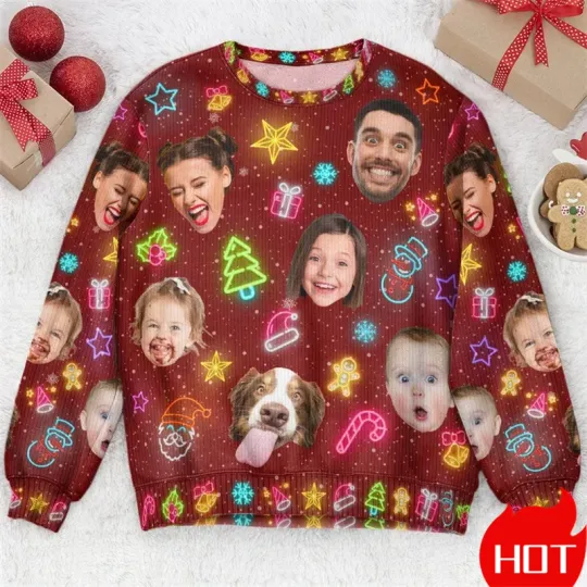 Customized Photos Ugly Christmas Sweater Unisex Personalized Photo Graphic Sweatshirts Customize Face Family Gifts Pullovers New