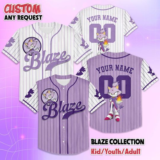 Discover Custom Blaze the Cat Baseball Jersey, Blaze the Cat Jersey Shirt, Sonic the Hedgehog Shirt, Family Matching Outfit, Gift for Fans