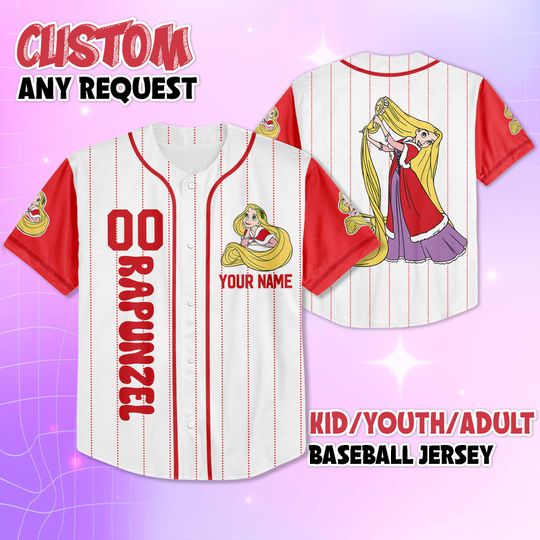 Discover Personalized Rapunzel Christmas Baseball Jersey, Custom Disney Princess Rapunzel Jersey Shirt, Holiday Outfit, Xmas Gift for Fans