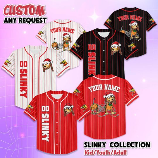 Discover Custom Slinky Dog Christmas Baseball Jersey, Disney Toy Story Slinky Dog Baseball Shirt, Matching Disney Trip Outfit, Disney Christmas Gift