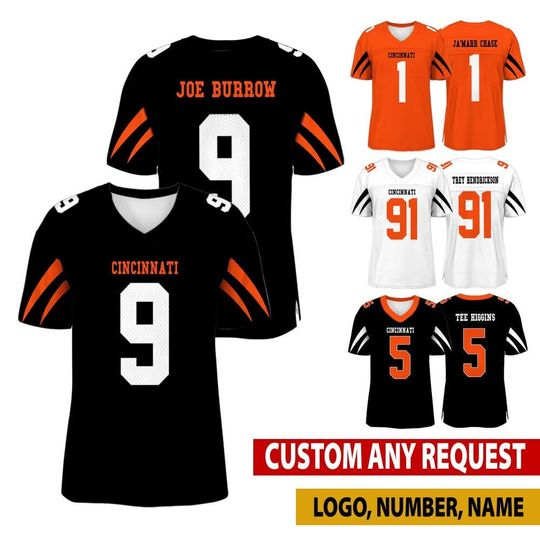 Discover Personalized Cincinnati Football Jersey, Jersey For Men With Your Team Name, Joe Burrow Ja'Marr Chase Gift For Fan Jersey