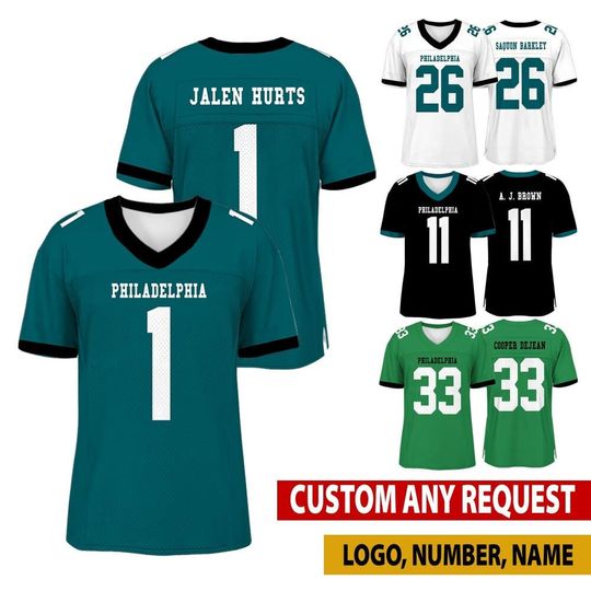 Personalized Philadelphia Football Jersey, Jersey For Men With Your Team Name, Jalen Hurts Saquon Barkley Gift For Fan Jersey