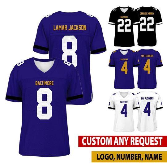 Discover Personalized Baltimore Football Jersey, Jersey For Men With Your Team Name, Lamar Jackson Derrick Henry Gift For Fan Jersey