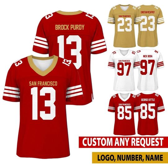 Discover Personalized San Francisco Football Jersey, Jersey For Men With Your Team Name, Brock Purdy Christian McCaffrey Gift For Fan Jersey