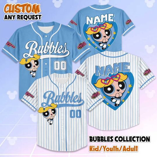 Discover Personalized Bubbles Baseball Jersey, Custom The Powerpuff Girls Bubbles Shirt, Cartoon Network Team Outfit, Gift for Fans