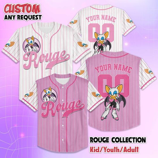 Discover Custom Rouge the Bat Baseball Jersey, Personalized Sonic The Hedgehog, Rouge the Bat Baseball Team Outfit, Birthday Gift For Fans