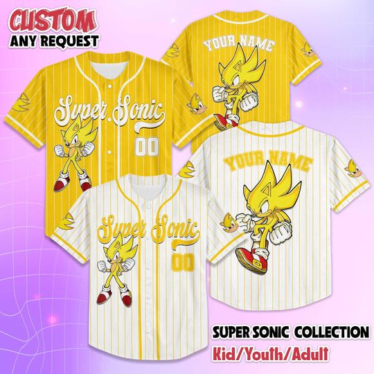 Discover Custom Super Sonic The Hedgehog Baseball Jersey, The Hedgehog Birthday Jersey Shirt, Sonic Baseball Team Outfit, Gift For Fans
