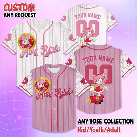 Discover Personalized Amy Rose the Hedgehog Baseball Jersey, Custom Amy Rose Jersey Shirt, The Hedgehog Matching Team Outfit, Birthday Gift