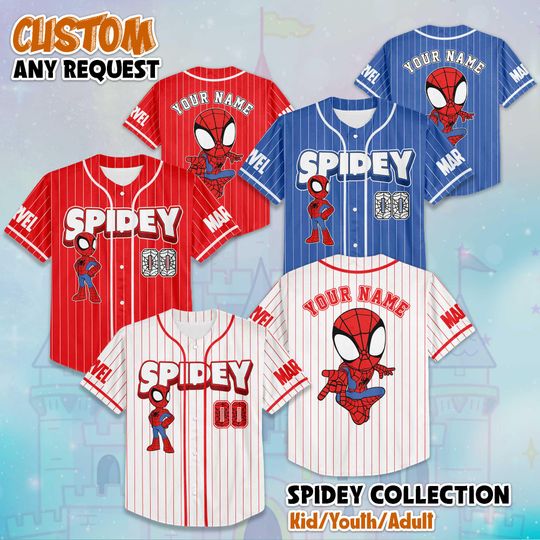 Discover Custom Spidey Collection Baseball Jersey, Disney Spidey and His Amazing Friends Baseball Jersey Sports Team, Funny Birthday Gifts For Fans