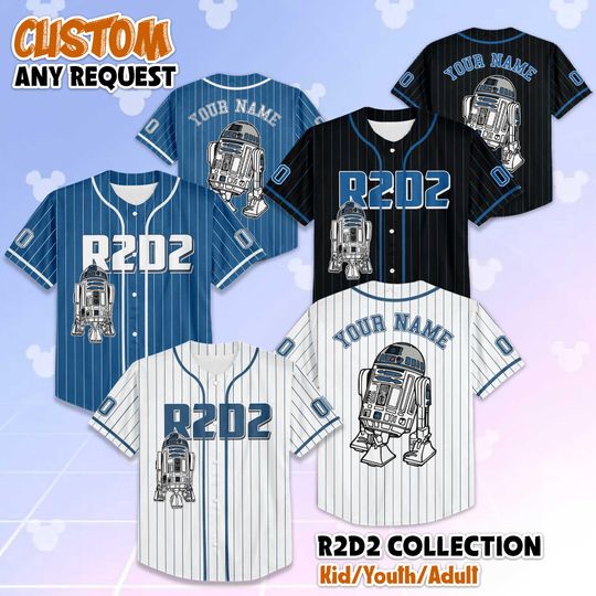 Personalized Star Wars R2D2 Baseball Jersey, Custom Droid Jersey Shirt, Galaxy Wars Outfit, Gift for Star Wars Fans & Cosplayers