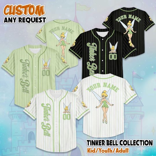Discover Custom Tinker Bell Baseball Jersey, Personalized Disney Tinker Bell Jersey, Disneyland Baseball Team Outfit, Birthday Gift