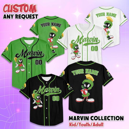 Personalized Marvin the Martian Baseball Jersey, Custom Marvin Jersey Shirt, Baseball Team Outfit, Gift For Fans