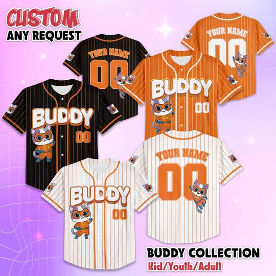 Discover Custom SuperKitties Buddy Baseball Jersey, Personalized SuperKitties Shirt for Kids, Disney Junior Superhero Cat Outfit, Gift for Fans