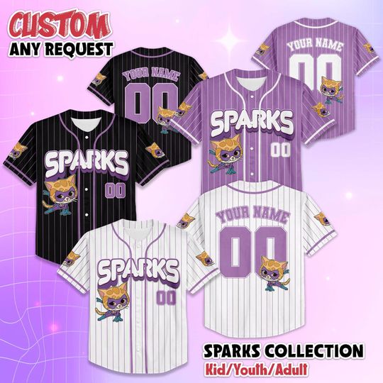 Discover Personalized SuperKitties Sparks Baseball Jersey, Custom SuperKitties Shirt for Kids, Disney Junior Superhero Cat Outfit, Gift for Fans