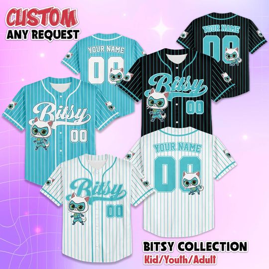 Discover Custom SuperKitties Bitsy Baseball Jersey, Personalized SuperKitties Shirt for Kids, Disney Junior Superhero Cat Outfit, Gift for Fans