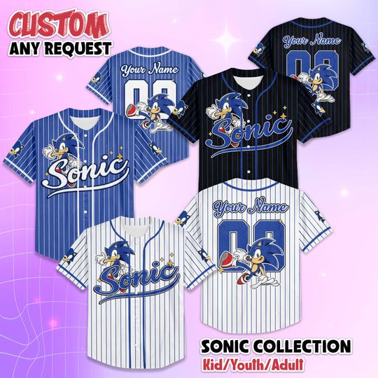 Discover Personalized Sonic the Hedgehog Baseball Jersey, Custom Sonic Baseball Team Shirt, The Hedgehog Outfit, Gift For Fans