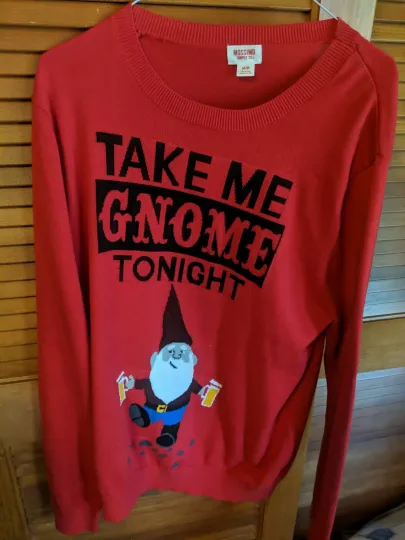 Discover Mossimo Take Me Gnome Tonight Ugly Christmas Novelty Red Sweater Women’s Medium