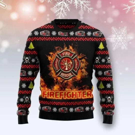 Discover Festive Firefighter Ugly Christmas Sweater – Ideal for Men & Women Perfect Gift