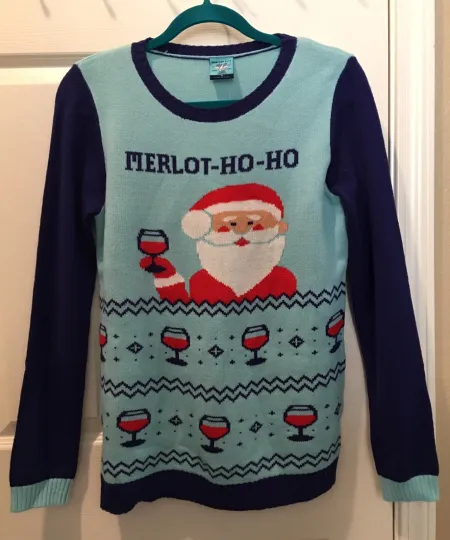 North Pole Women’s Size M Ugly Christmas Sweater “Merlot Ho-Ho” Long Sleeve