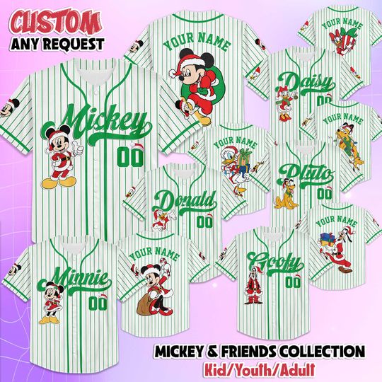 Discover Personalized Disney Mickey and friends Christmas Baseball Jerseys, Disneyland Kid Youth Adult Christmas Jersey, Mickey And Friends Xmas
