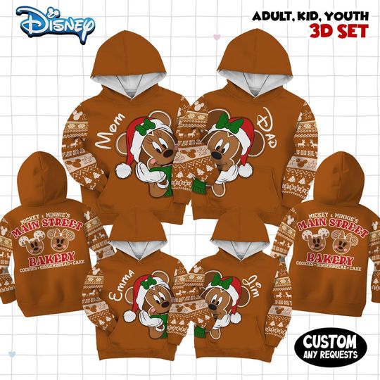 Discover Disney Mickey Minnie Gingerbread Christmas Party Hoodie, Family Matching Hoodie Disneyland 2025 Holiday Gift Disney Santa Stitch Xmas