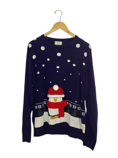 Discover Ugly Christmas Sweater Penguin Size XL George Pull Over Holidays Festive Navy