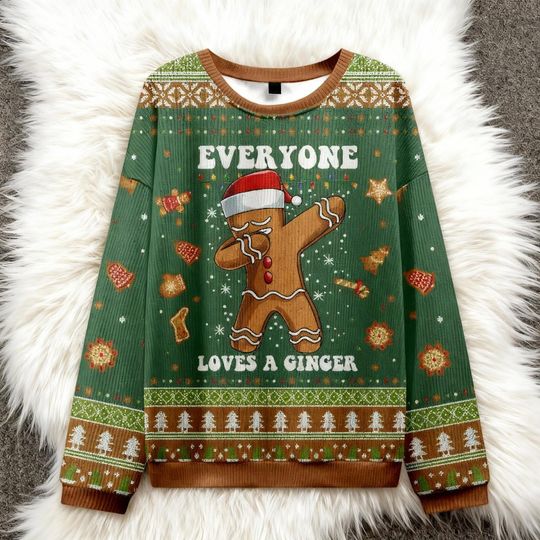 Discover Everyone Loves A Ginger Ugly Christmas Sweater, Funny Dab Gingerbread Man Sweatshirt, Custom Xmas Gift, Holiday Party Crewneck, Meme Shirt